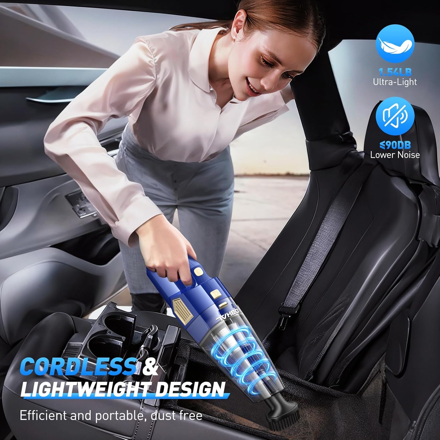 DBHAL Cordless Lightweight Handheld Vacuum Cleaner - Ultra-Light Design (1.54 lbs), Low Noise (<90dB), Ideal for Efficient and Portable Car Cleaning